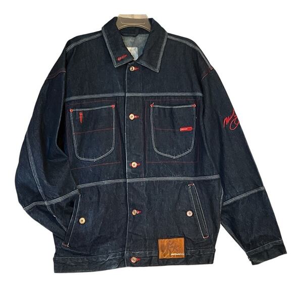 Vtg 90s Y2k Platinum Fubu Muhammad Ali Oversized Denim Jacket Sz L Hip Hop FLAWS - Picture 1 of 15